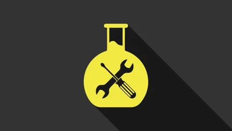 Yellow Bioengineering with screwdriver and wrench icon isolated on grey Stock Footage 147696255