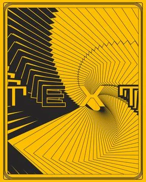 Yellow Black Dynamic Optical Illusion Text Poster Modern Wall Art Design Stock Illustration