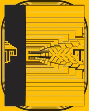 Yellow Black Geometric Optical Illusion Perspective Wall Art Poster Иллюстрация