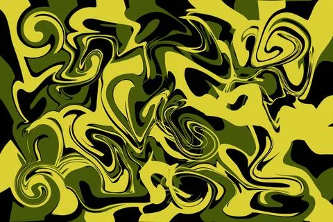 Yellow Black Liquid Marble Abstract Background with Dynamic Swirl Pattern Illustrazione stock