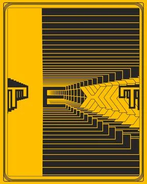 Yellow Black Optical Illusion Typography Text Poster Geometric Depth Design Stock Illustration