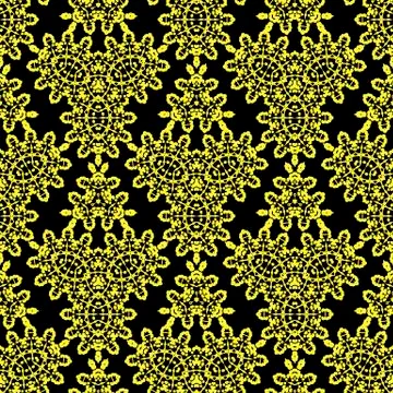 Yellow Black Ornamental Seamless Pattern. Endless Texture. Oriental Geometric 스톡 일러스트