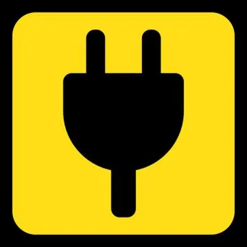 Yellow, black sign - electrical plug symbol icon Stock Illustration