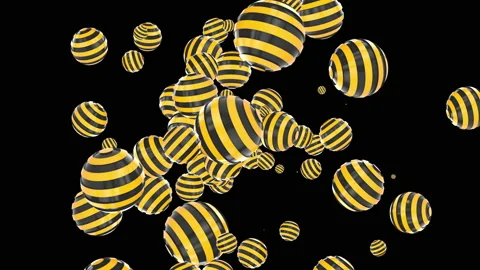 Yellow black stripe balls generating and floating around 4K UHD moGraph Stock-Footage 139096918