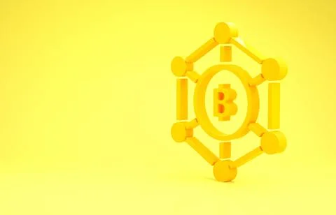 Yellow Blockchain technology Bitcoin icon isolated on yellow background. Abst Stock Illustration