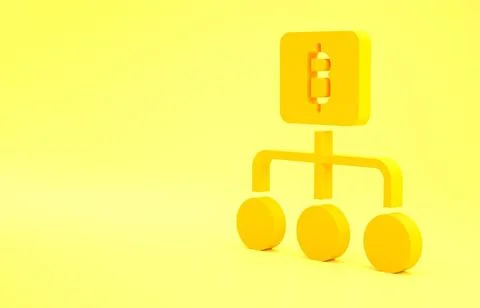 Yellow Blockchain technology Bitcoin icon isolated on yellow background. Abst 스톡 일러스트