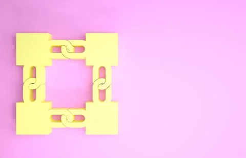 Yellow Blockchain technology icon isolated on pink background. Cryptocurrency Stockillustratie