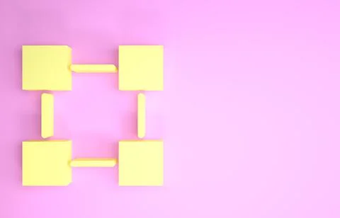 Yellow Blockchain technology icon isolated on pink background. Cryptocurrency Stockillustratie