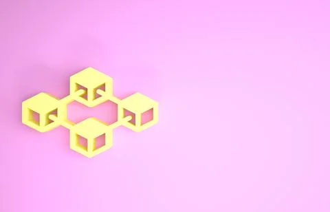 Yellow Blockchain technology icon isolated on pink background. Cryptocurrency 库存插图