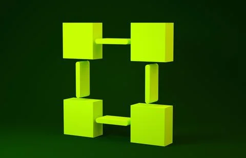 Yellow Blockchain technology icon isolated on green background. Cryptocurrenc Ilustración de archivo