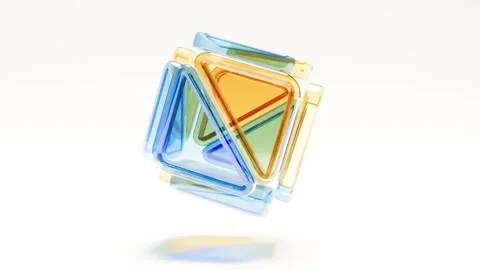 Yellow blue 3d cube glass box tech bg rotate endless Stock Footage 332188507