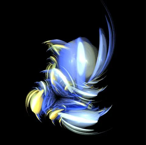 Yellow blue abstract element on black background, digital graphic, background Stock Illustration