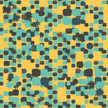 Yellow, blue abstract seamless pattern with lines and dots Stock Illustration
