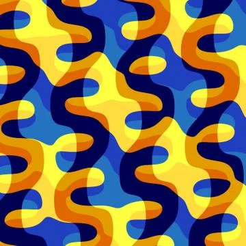 Yellow blue blots pattern. Flat stylized art deco. Dye colored liquid. Design Stock Illustration