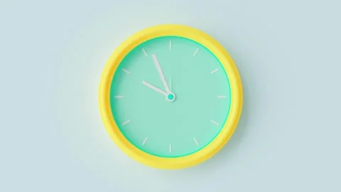 Yellow blue clock on the office wall, looping 3D animation close-up shot of.. Stock Footage 272759783