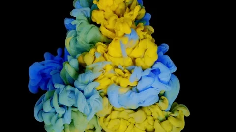 Yellow blue cloud ink spreading in water. Abstract colorful background with Stock Footage 282239302