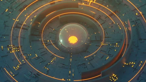 Yellow blue complex circle mesh with LEDs seamless loop 3D render animation Stock Footage 120884715