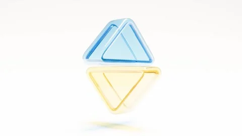 Yellow blue glass triangle shape on white bg rotate endless Stock Footage 332057997