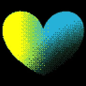Yellow blue gradient heart vector pixel art with holographic effect, y2k dotted 스톡 일러스트
