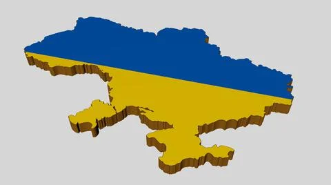 Yellow-blue isolated 3D image of Ukraine on a white background. 3D rendering Stock Illustration