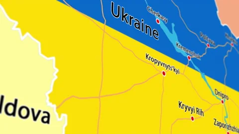 Yellow-blue Map of Ukraine with Borders and Cities 3D Animation 库存影片 198722398