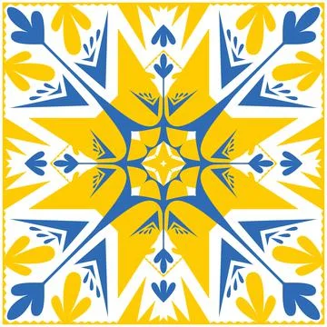Yellow blue pattern for tiles talavera spanish style, vector illustration for Stock-Illustration