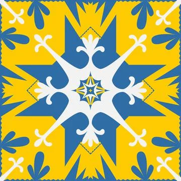 Yellow blue pattern for tiles talavera spanish style, vector illustration for 스톡 일러스트