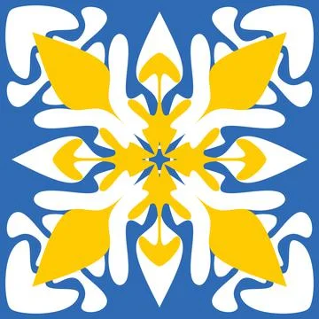 Yellow blue pattern for tiles talavera spanish style, geometric angular symme Illustrazione stock