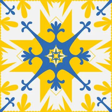 Yellow blue pattern for tiles talavera spanish style, vector illustration for Ilustración de archivo