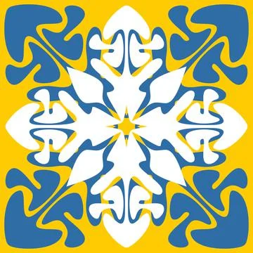 Yellow blue pattern for tiles talavera spanish style, geometric angular symme 스톡 일러스트