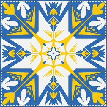 Yellow blue pattern for tiles talavera spanish style, vector illustration ang Ilustración de archivo