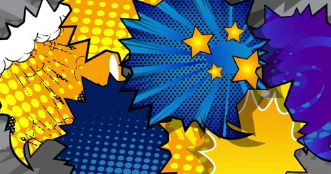 Yellow Blue Pop Art Speech Bubbles on Black and White Backdrop Stock Footage 167529242