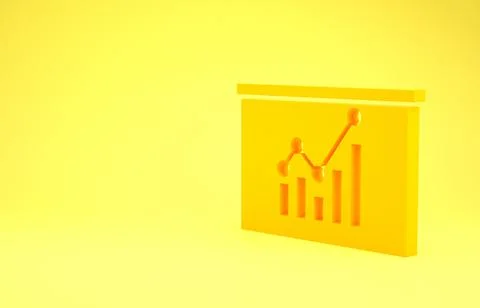 Yellow Board with graph chart icon isolated on yellow background. Report text Illustrazione stock
