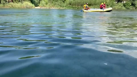 Yellow boat floating downstream on the river manavgat in turkey Stock Footage 139103233