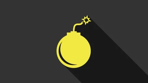 Yellow Bomb ready to explode icon isolated on grey background. 4K Video motion Stock Footage 147693266