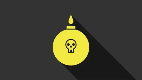 Yellow Bomb ready to explode icon isolated on grey background. 4K Video motion Stock Footage 147698471
