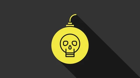 Yellow Bomb ready to explode icon isolated on grey background. Happy Halloween Stock Footage 147698998