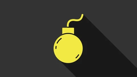 Yellow Bomb ready to explode icon isolated on grey background. 4K Video motion Stock Footage 147703412