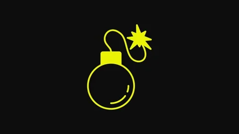 Yellow Bomb ready to explode icon isolated on black background. 4K Video motion 動画素材 233099141
