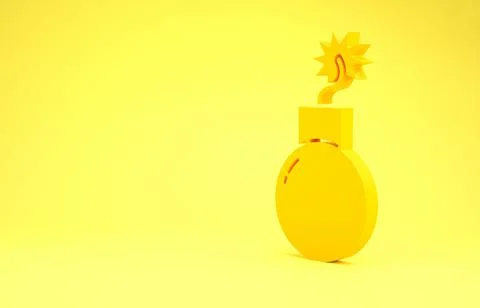Yellow Bomb ready to explode icon isolated on yellow background. Minimalism c Illustrazione stock