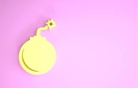 Yellow Bomb ready to explode icon isolated on pink background. Minimalism con イラスト素材
