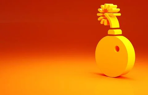 Yellow Bomb ready to explode icon isolated on orange background. Minimalism c Illustrazione stock