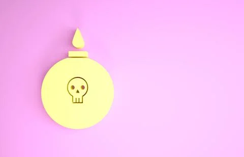 Yellow Bomb ready to explode icon isolated on pink background. Minimalism con イラスト素材