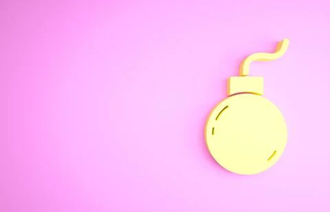 Yellow Bomb ready to explode icon isolated on pink background. Minimalism con Illustrazione stock