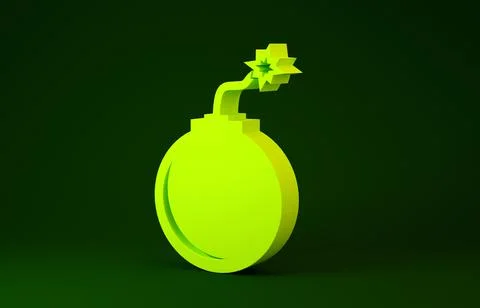 Yellow Bomb ready to explode icon isolated on green background. Minimalism co イラスト素材