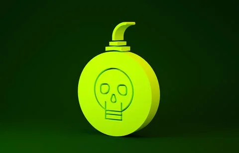 Yellow Bomb ready to explode icon isolated on green background. Happy Hallowe 库存插图
