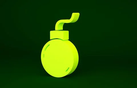 Yellow Bomb ready to explode icon isolated on green background. Minimalism co イラスト素材