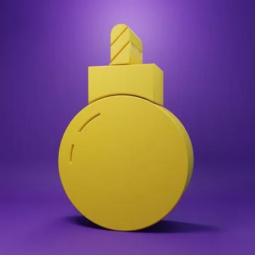 Yellow Bomb ready to explode icon isolated on purple background. Minimalism.. Stock Photos