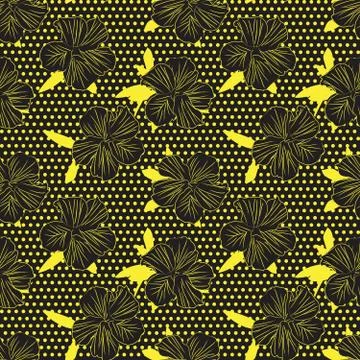Yellow Botanical Floral Seamless Pattern with dotted Background Illustrazione stock