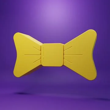 Yellow Bow tie icon isolated on purple background. Minimalism concept. 3D r.. Stock Illustration